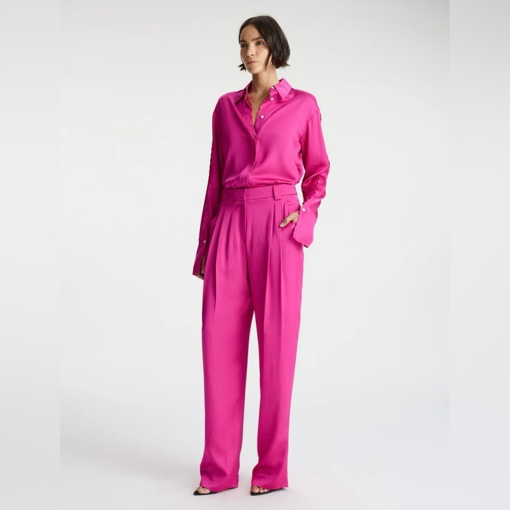 New! A.L.C. Flynn High-Waisted Pleated Trousers 💕 size 0 NWT! Disco Pink 🪩 - Picture 8 of 13